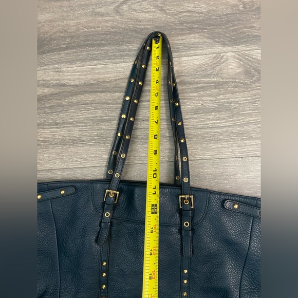 Steven by Steve Madden Leather Navy Blue Tote Purse Bag Gold Studded for Office - Picture 9 of 16
